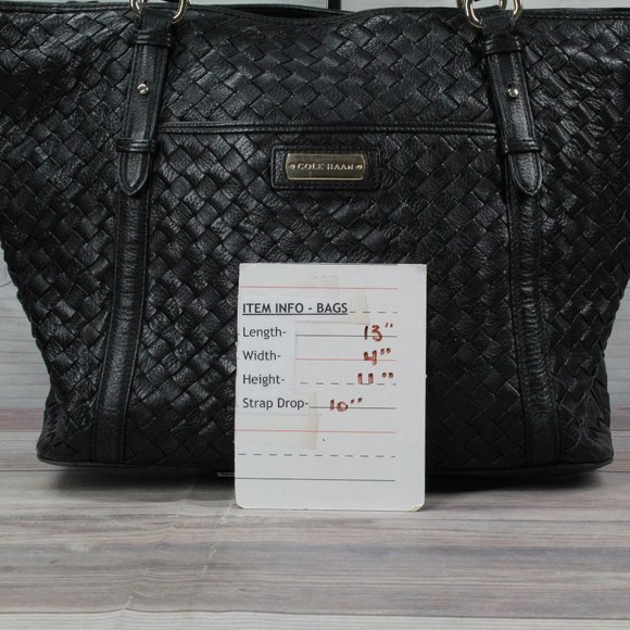 Cole Haan Black Genuine Leather Woven Design Tote Shoulder Bag - Picture 10 of 10